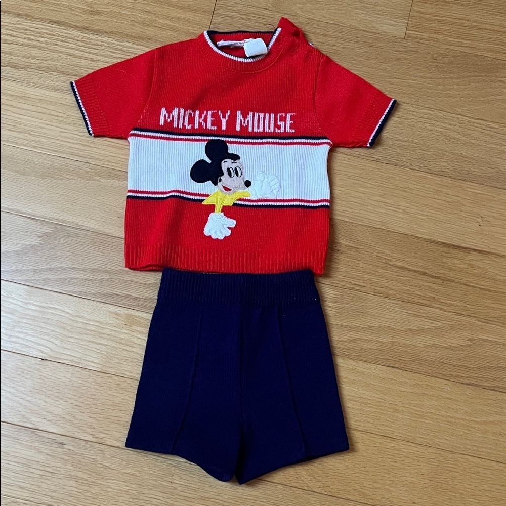 Vintage 80s Disney Red and Navy Mickey Mouse Kids Matching Set